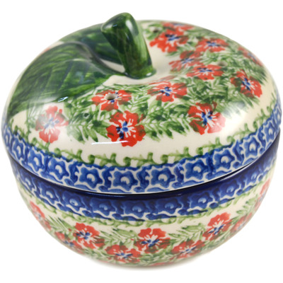 Polish Pottery Apple Shaped Jar 5&quot; Midsummer Bloom