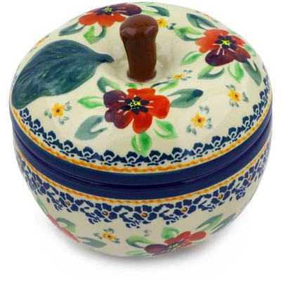 Polish Pottery Apple Shaped Jar 5&quot; Nightingale Flower