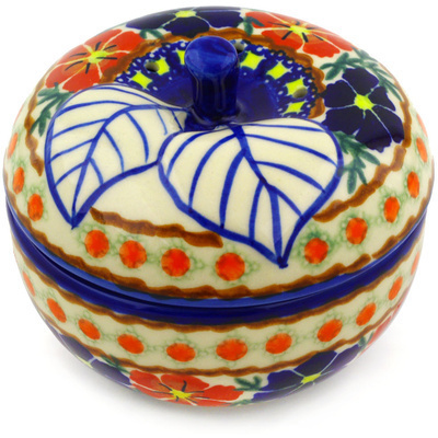 Polish Pottery Apple Shaped Jar 5&quot; Paradise Poppy
