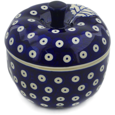 Polish Pottery Apple Shaped Jar 5&quot; Peacock Eyes