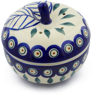 Polish Pottery Apple Shaped Jar 5&quot; Peacock