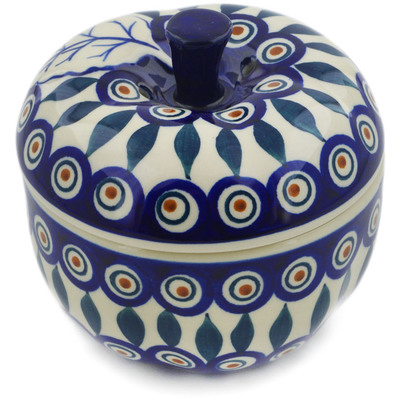 Polish Pottery Apple Shaped Jar 5&quot; Peacock