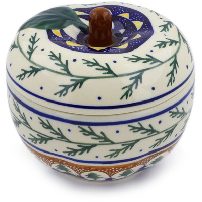 Polish Pottery Apple Shaped Jar 5&quot; Pine Boughs