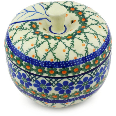 Polish Pottery Apple Shaped Jar 5&quot; Primrose Trellis