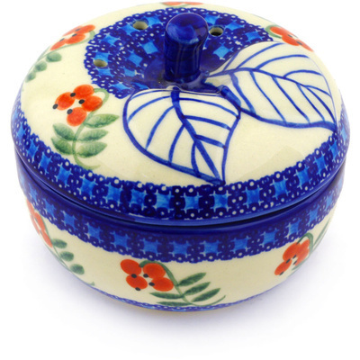 Polish Pottery Apple Shaped Jar 5&quot; Red Berries