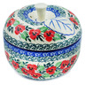Polish Pottery Apple Shaped Jar 5&quot; Red Pansy