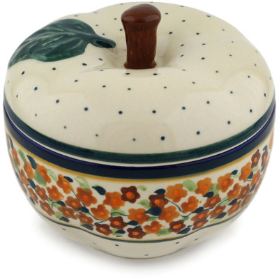 Polish Pottery Apple Shaped Jar 5&quot; Russett Floral