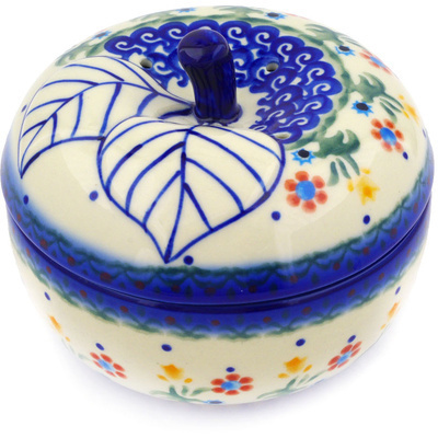 Polish Pottery Apple Shaped Jar 5&quot; Spring Flowers