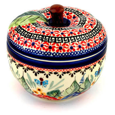 Polish Pottery Apple Shaped Jar 5&quot; Spring Splendor UNIKAT