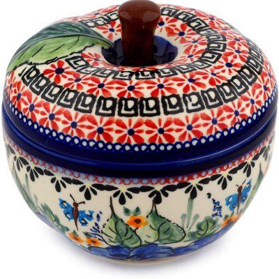 Polish Pottery Apple Shaped Jar 5&quot; Spring Splendor UNIKAT