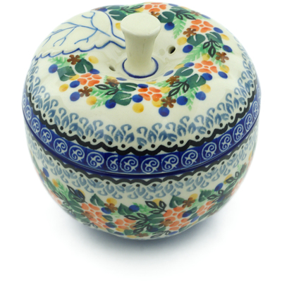 Polish Pottery Apple Shaped Jar 5&quot; Springtime Wreath UNIKAT