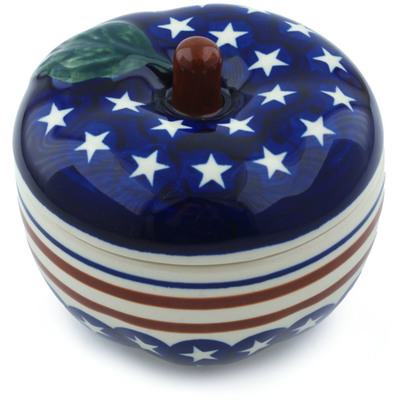 Polish Pottery Apple Shaped Jar 5&quot; Stars And Stripes