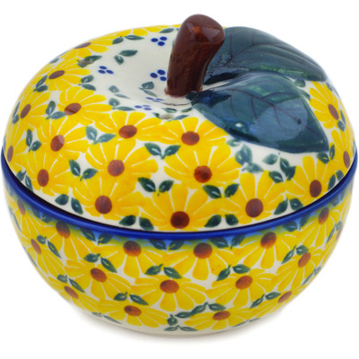 Polish Pottery Apple Shaped Jar 5&quot; Sunset Bloom Fiesta
