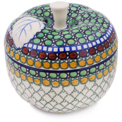 Polish Pottery Apple Shaped Jar 5&quot; Tranquility UNIKAT