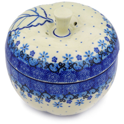Polish Pottery Apple Shaped Jar 5&quot; Winter Star Flowers
