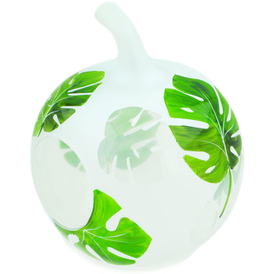 Glass Apple Shaped Jar 9&quot; Frosty Leaves