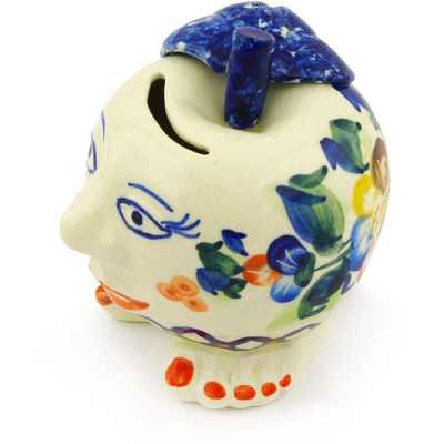 Polish Pottery Apple Shaped Piggy Bank 4&quot; Lace Collar UNIKAT