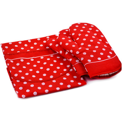 Textile Apron with 2 Mitts Set 29&quot; Red