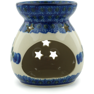 Polish Pottery Aroma Oil Burner Lamp 3&quot; Blue Poppies