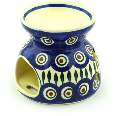 Polish Pottery Aroma Oil Burner Lamp 4&quot; Blue Peacock