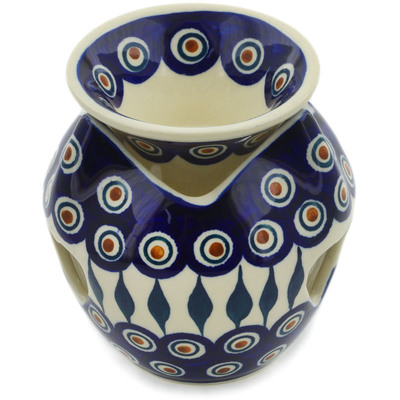 Polish Pottery Aroma Oil Burner Lamp 5&quot; Peacock Leaves