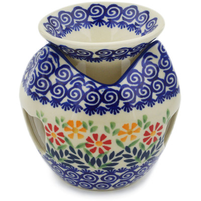 Polish Pottery Aroma Oil Burner Lamp 5&quot; Wave Of Flowers