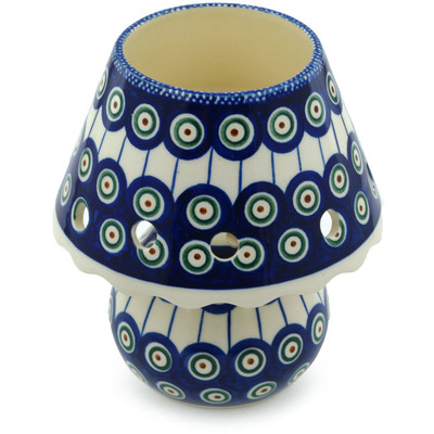 Polish Pottery Aroma Oil Burner Lamp 6&quot; Peacock