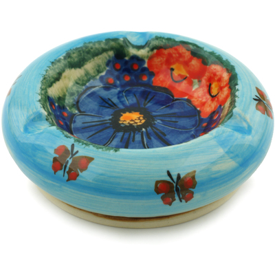 Polish Pottery Ashtray 4&quot; Blue Garden UNIKAT