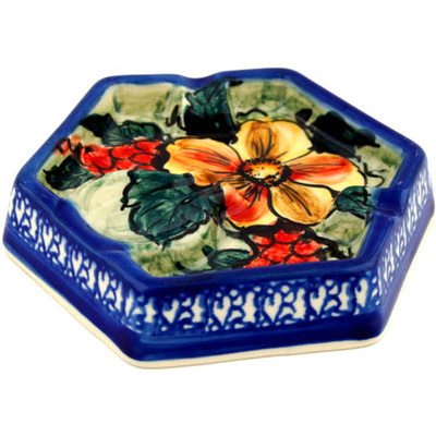 Polish Pottery Ashtray 5&quot; Colorful Bouquet UNIKAT