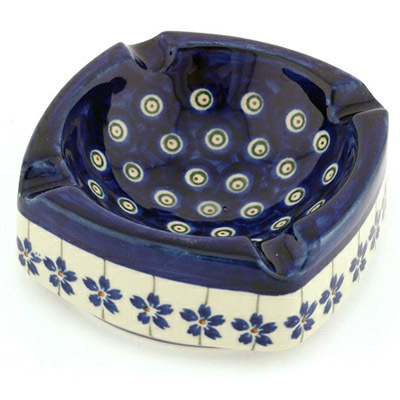 Polish Pottery Ashtray 5&quot; Flowering Peacock