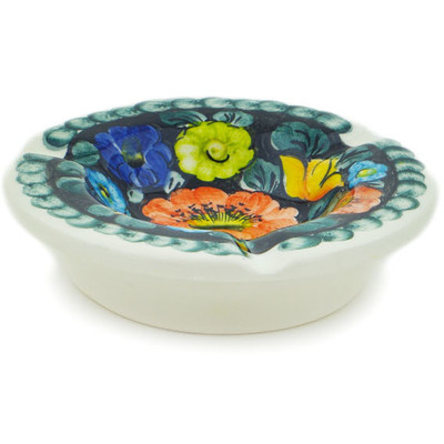 faience Ashtray 5&quot; Little Flower Patch Black