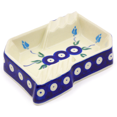 Polish Pottery Ashtray 5&quot; Peacock Tulip Garden