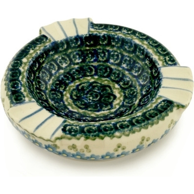 Polish Pottery Ashtray 6&quot; Blue Daisy Circle