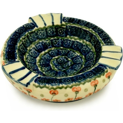 Polish Pottery Ashtray 6&quot; Peach Spring Daisy