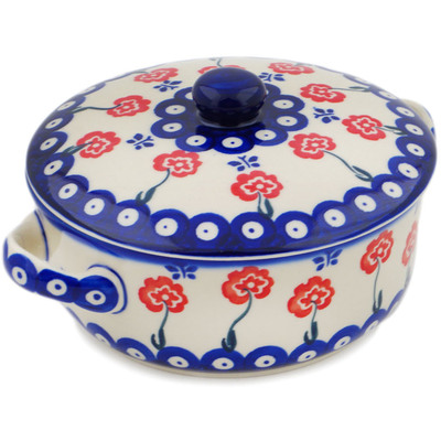Polish Pottery baker w/cover w/handles Blue Eye Spring