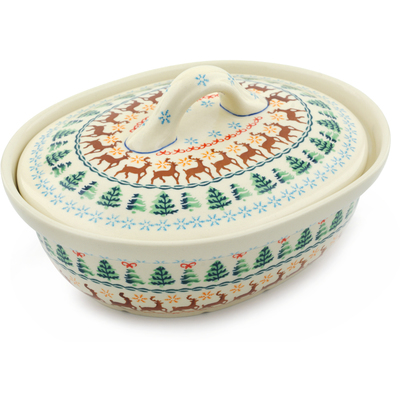 Polish Pottery Baker with Cover 1&quot; Christmas Fesitval