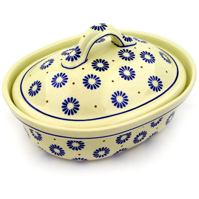 Polish Pottery Baker with Cover 10&quot; Aster Blues