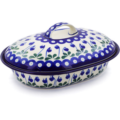 Polish Pottery Baker with Cover 10&quot; Bleeding Heart Peacock