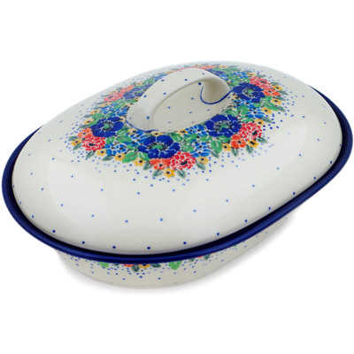 Polish Pottery Baker with Cover 10" Blooming Spring UNIKAT