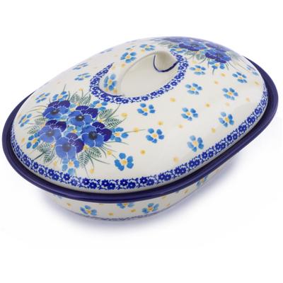 Polish Pottery Baker with Cover 10&quot; Blue Dreams