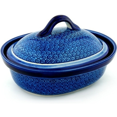 Polish Pottery Baker with Cover 10&quot; Blue Galaxy