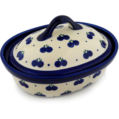 Polish Pottery Baker with Cover 10&quot; Blueberry Hill