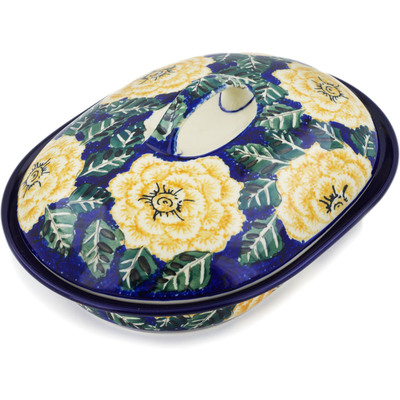 Polish Pottery Baker with Cover 10&quot; Butter Blooms UNIKAT
