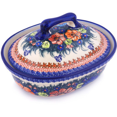 Polish Pottery Baker with Cover 10&quot; Butterfly Splendor