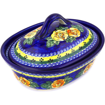 Polish Pottery Baker with Cover 10&quot; Cabbage Roses