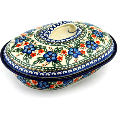 Polish Pottery Baker with Cover 10&quot; Cobblestone Garden