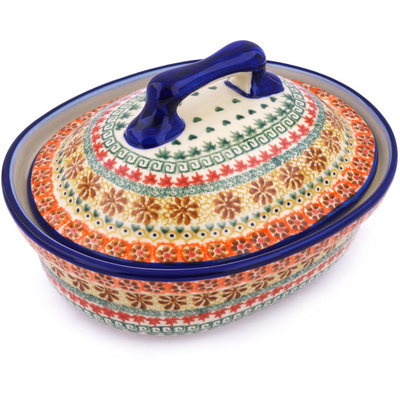 Polish Pottery Baker with Cover 10&quot; Fall Leaves