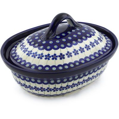 Polish Pottery Baker with Cover 10&quot; Flowering Peacock