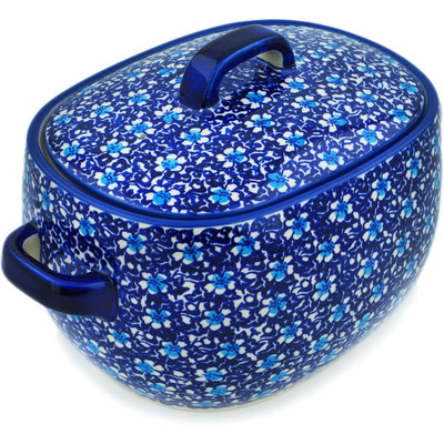 Polish Pottery Baker with Cover 10&quot; Flowers On The Lake