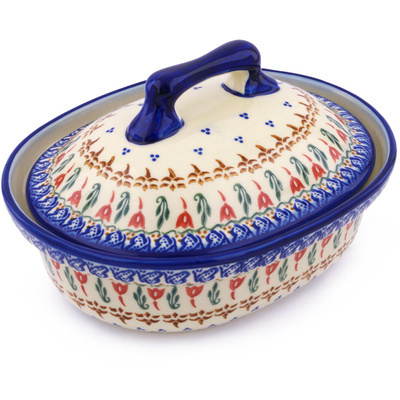 Polish Pottery Baker with Cover 10&quot; Fluttering Tulips